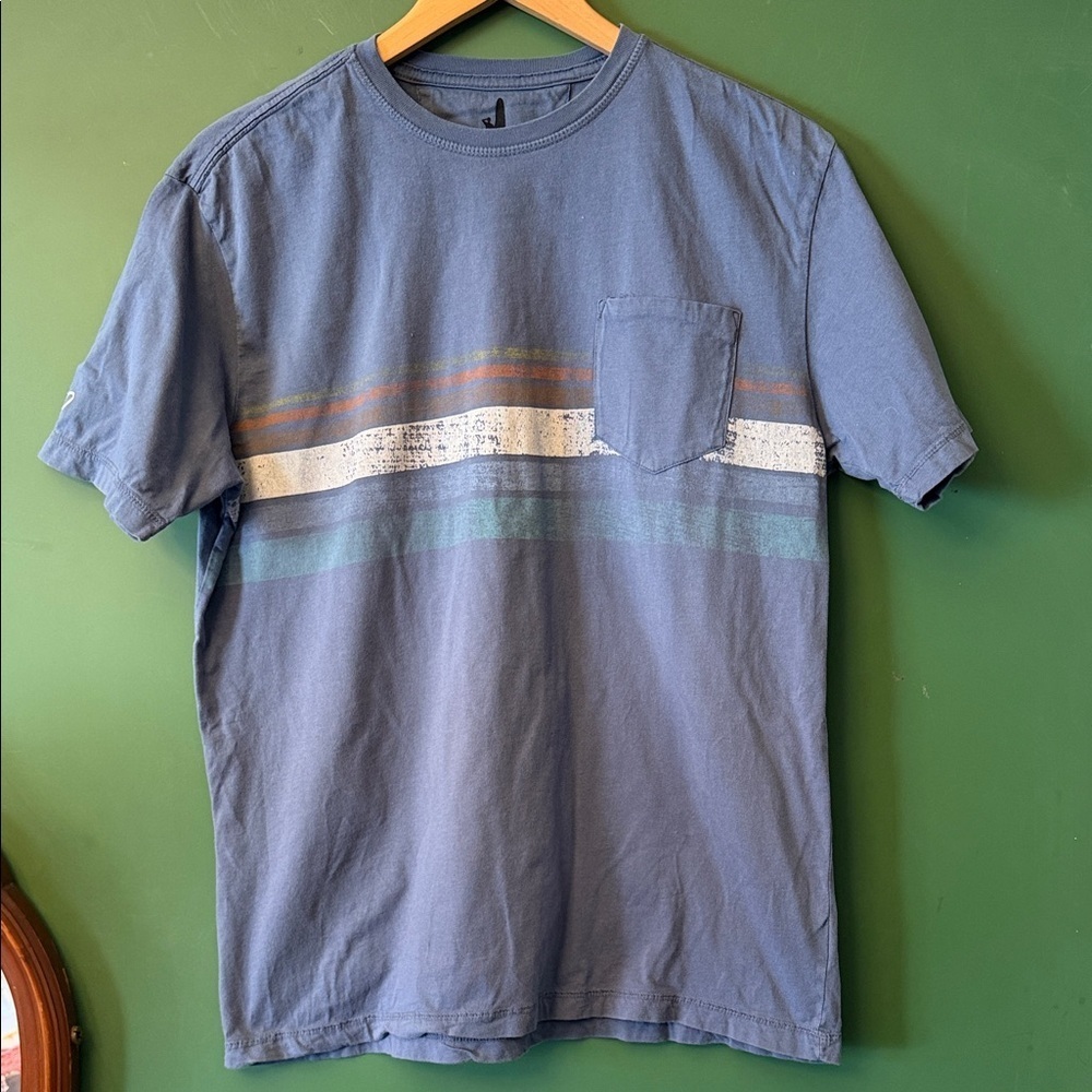 johnnie-O Alton Slate Blue 100% Cotton Pocket Tee with Striped Design Mens M